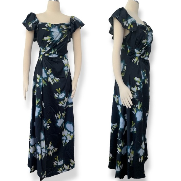 Tanya Taylor Luna Floral Print Flutter Sleeve Cowl Neck Gathered Maxi Dress NEW - Picture 14 of 15